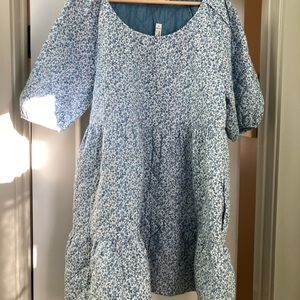 Madewell Quilted Puff-Sleeve Mini Dress in Sunflower Field - never been worn!